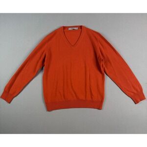 Alan Paine V-Neck Sweater Mens M Orange 100% Cashmere Luxury Fall Preppy